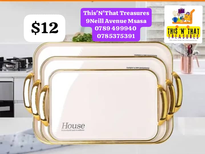 3pc Gold Handle Trays