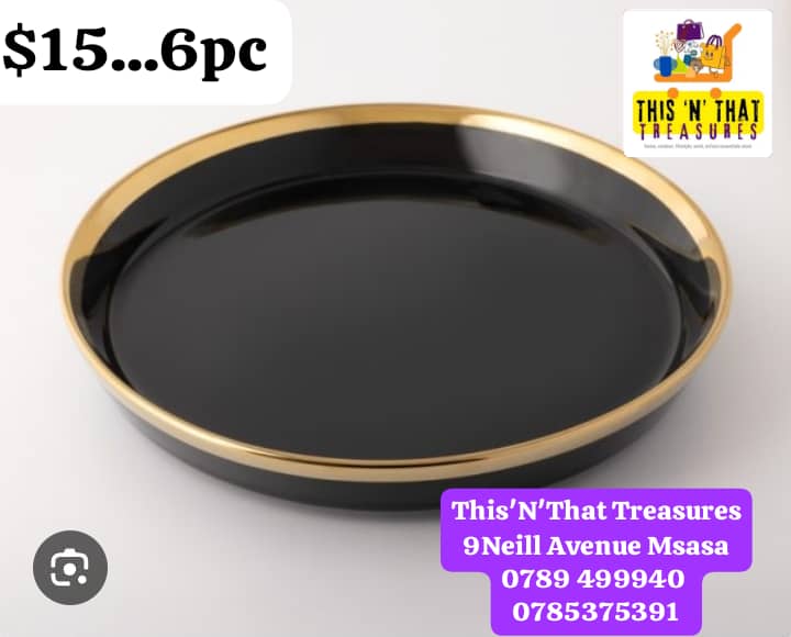 6pc Gold Rimmed Black Plate