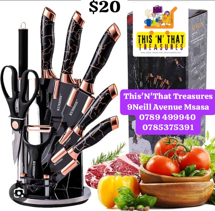 9pc Kitchen Knife Set With A Rotating Acrylic Stand