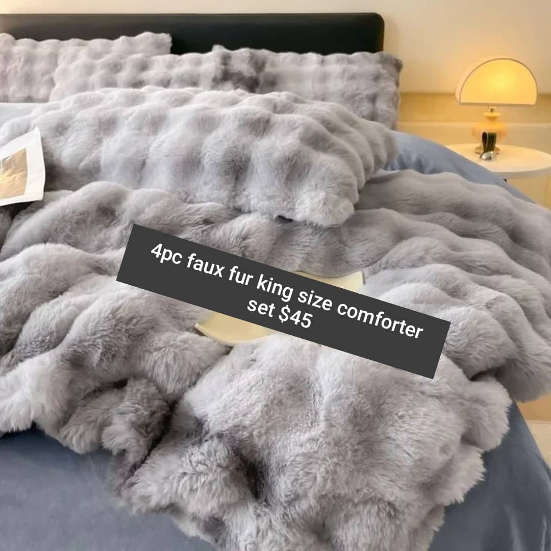4pc Faux Fur King Size Comforter Set