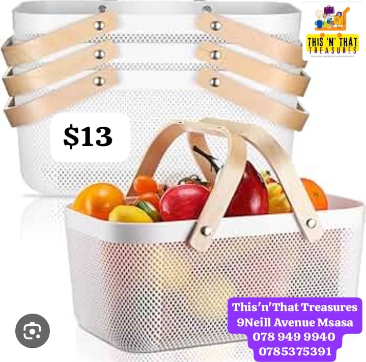 Bamboo Handle White Baskets